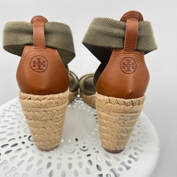 Tory Burch olive green wedge cross strap open toe espadrille sandals - Picture 4 of 8